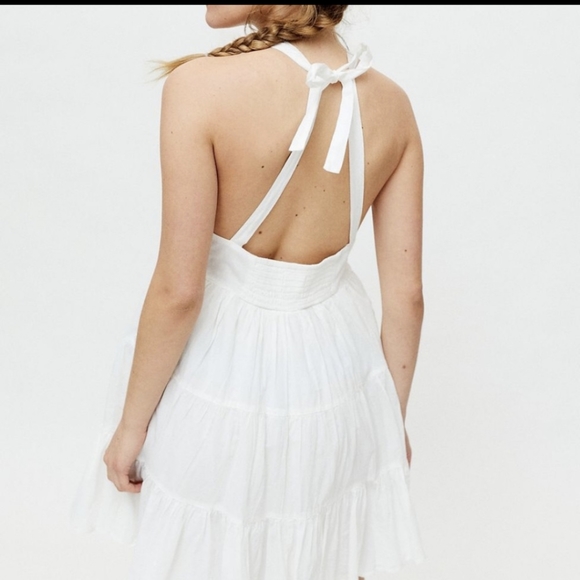 Urban Outfitters XS White Summer Mini Dress Tie Neck Boho Halter - Picture 3 of 10